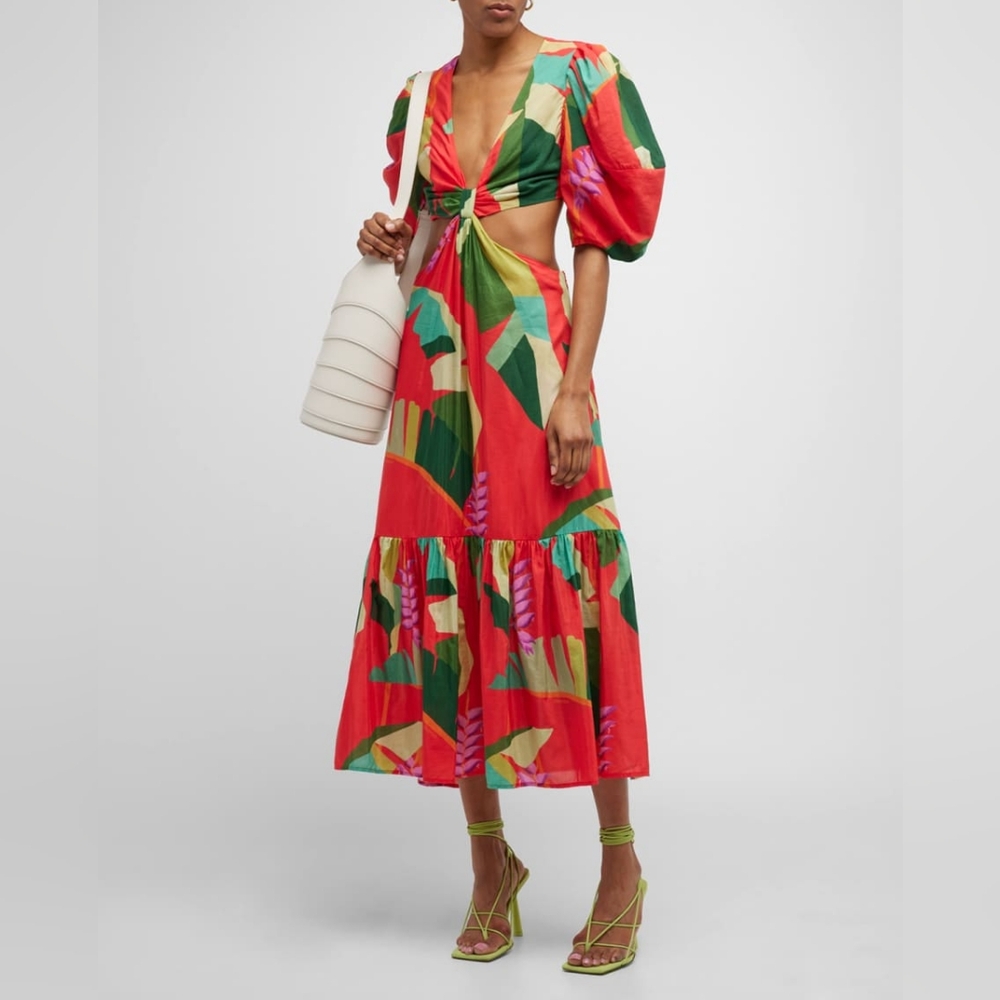 Farm Rio Red Cutout Midi Dress